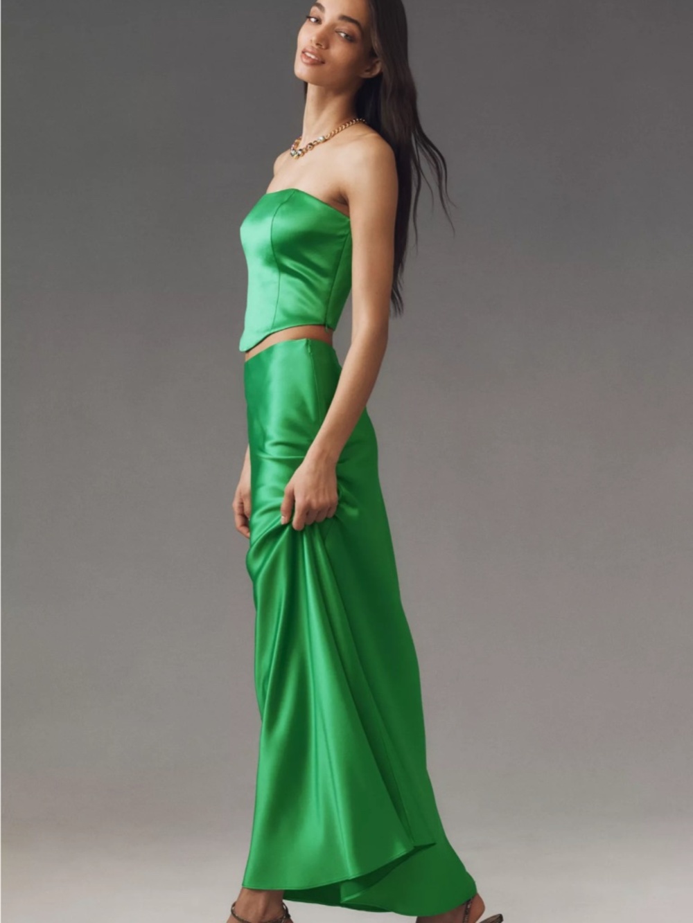Mare Mare 'Evie' Strapless Satin Skirt Set in Green (NWT)